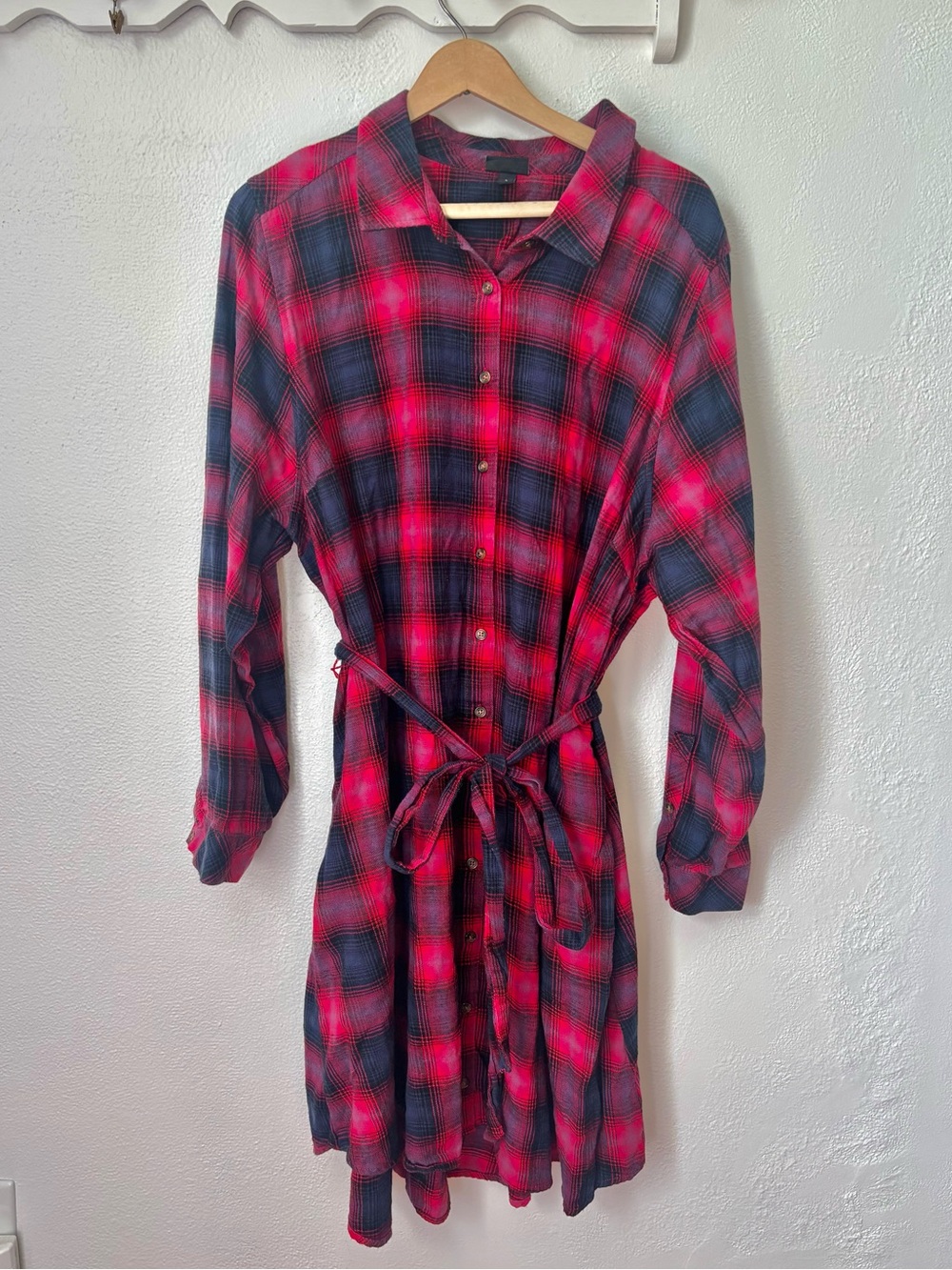 Torrid Size 3 Red Plaid Flannel Shirt Dress Tie Waist Fall Plus Size